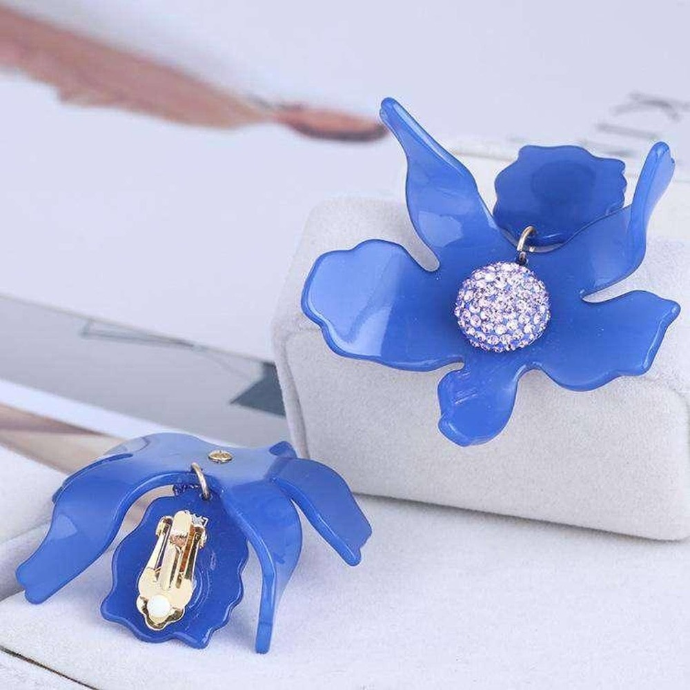 Lele Sadoughi Crystal Lily Clip-on Earrings - BLUE - Picture 4 of 4